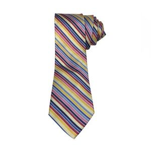 Paul Fredrick Silk Tie Striped Pink Blue Yellow Pastel 3" Spring Colorful